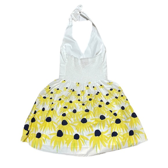 Lilly Pulitzer | White 100% Cotton Yellow flower Halter Mini Summer Dress - Picture 3 of 11